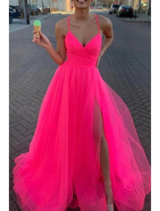 A-Line Prom Dresses Sexy Dress Wedding Party Birthday Court Train Sleeveless Spaghetti Strap Organza with Slit dress