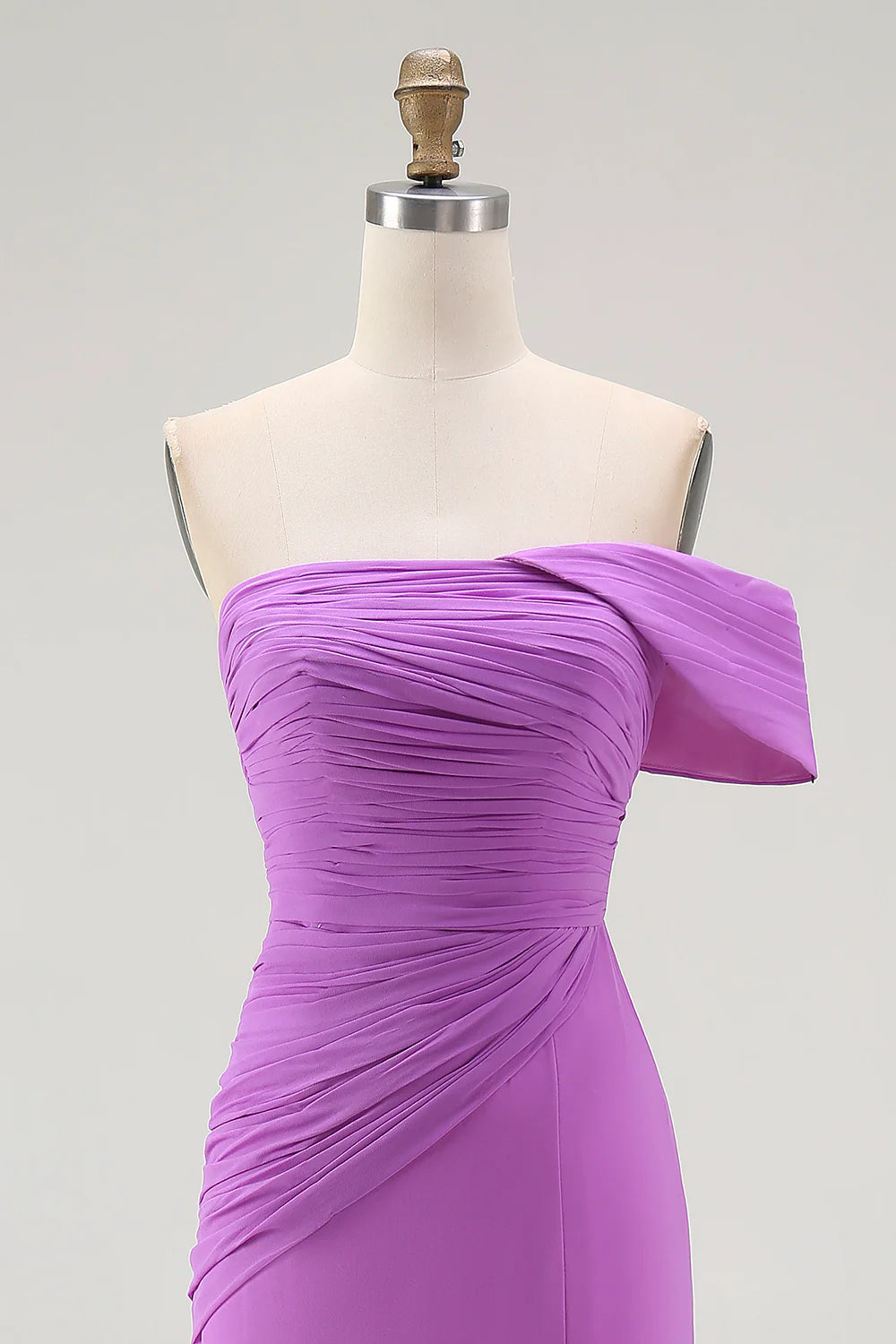 Purple One Shoulder Ruched Mermaid Long Formal Dress with Slit