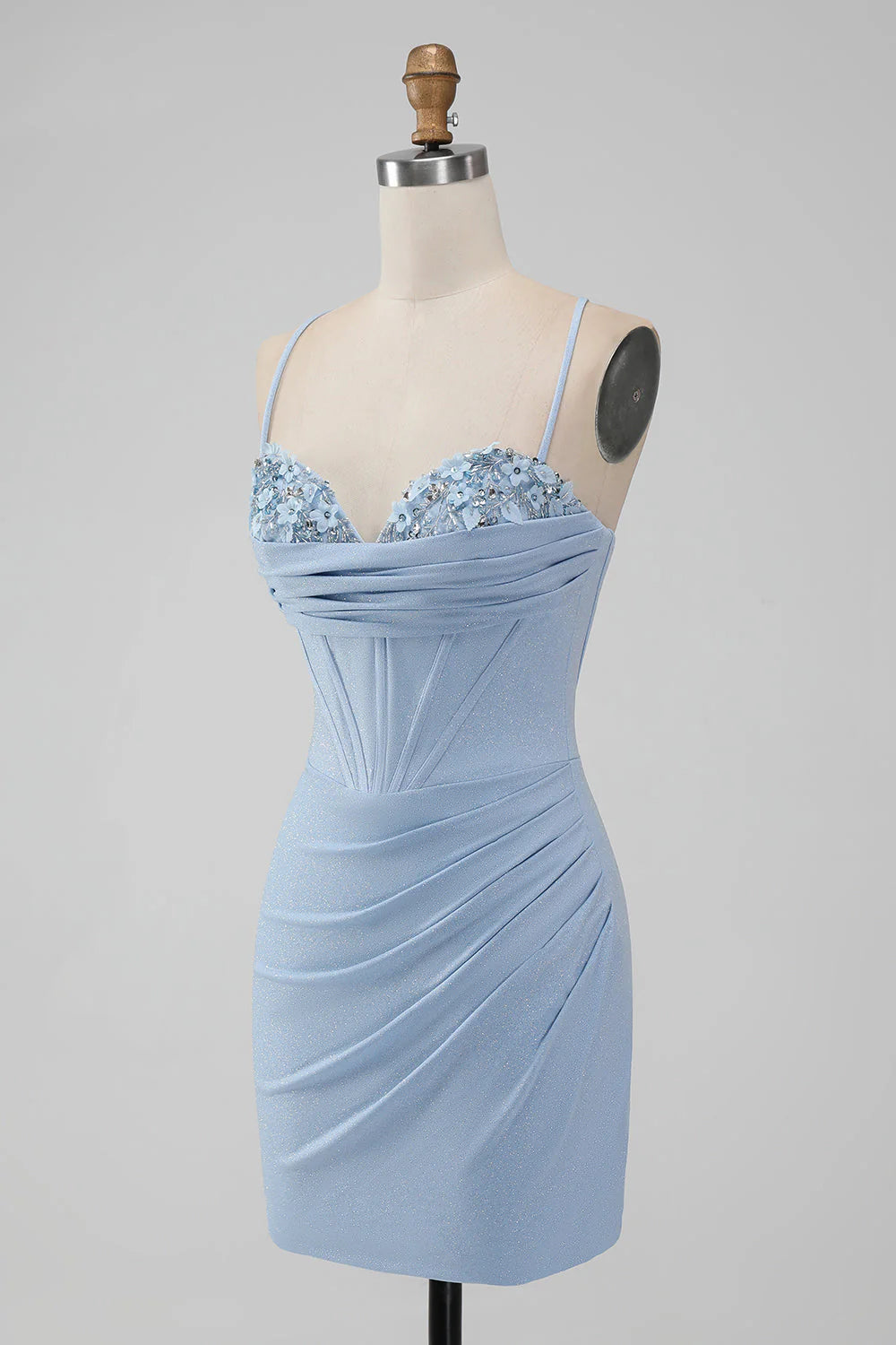 Light Blue Bodycon Corset Spaghetti Straps Short Homecoming Dress