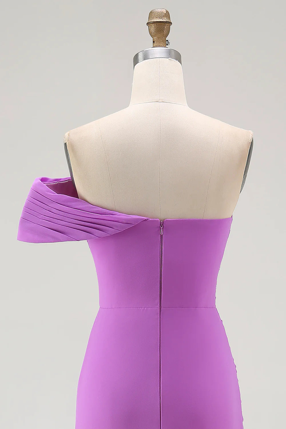 Purple One Shoulder Ruched Mermaid Long Formal Dress with Slit