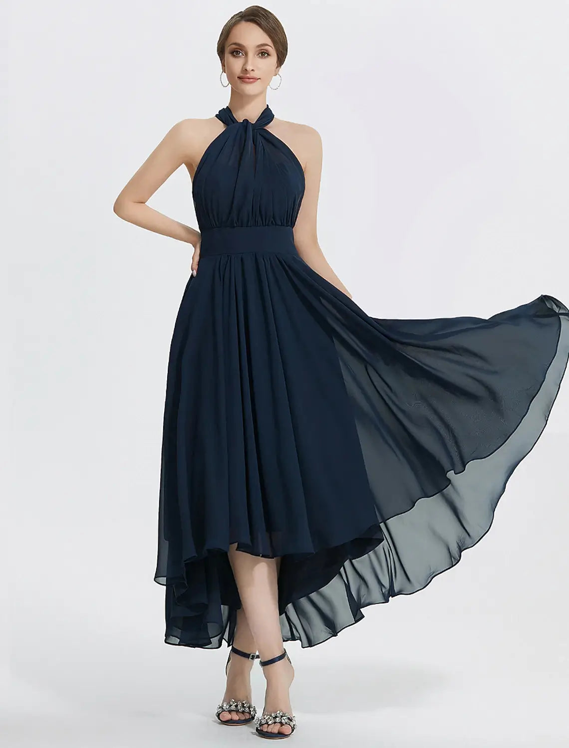 A-Line Cocktail Dresses Elegant Dress Wedding Guest Tea Length Short Sleeve Off Shoulder Convertible Chiffon with Ruched