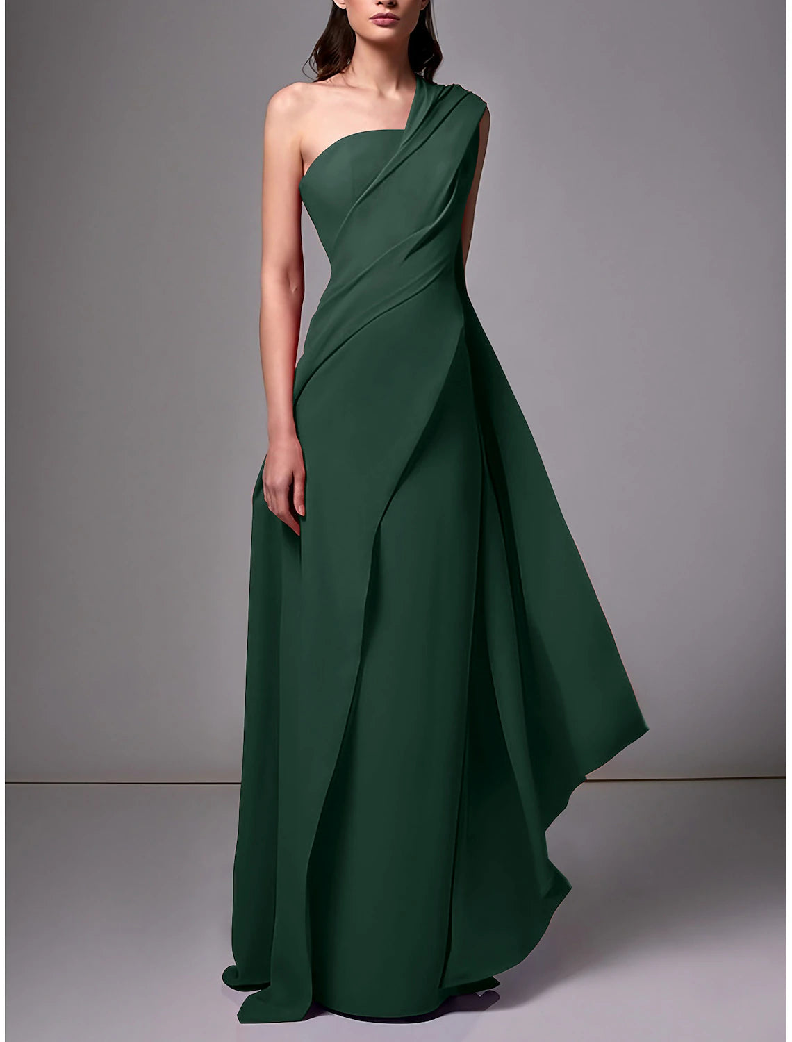 Sheath Evening Gown Formal Wedding Guest Dress Elegant  Formal Floor Length Sleeveless One Shoulder Stretch Chiffon with Pleats Ruched dress