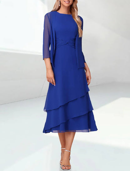 Sage Green Chiffon Mother of the Bride Dress with 3/4 Sleeves