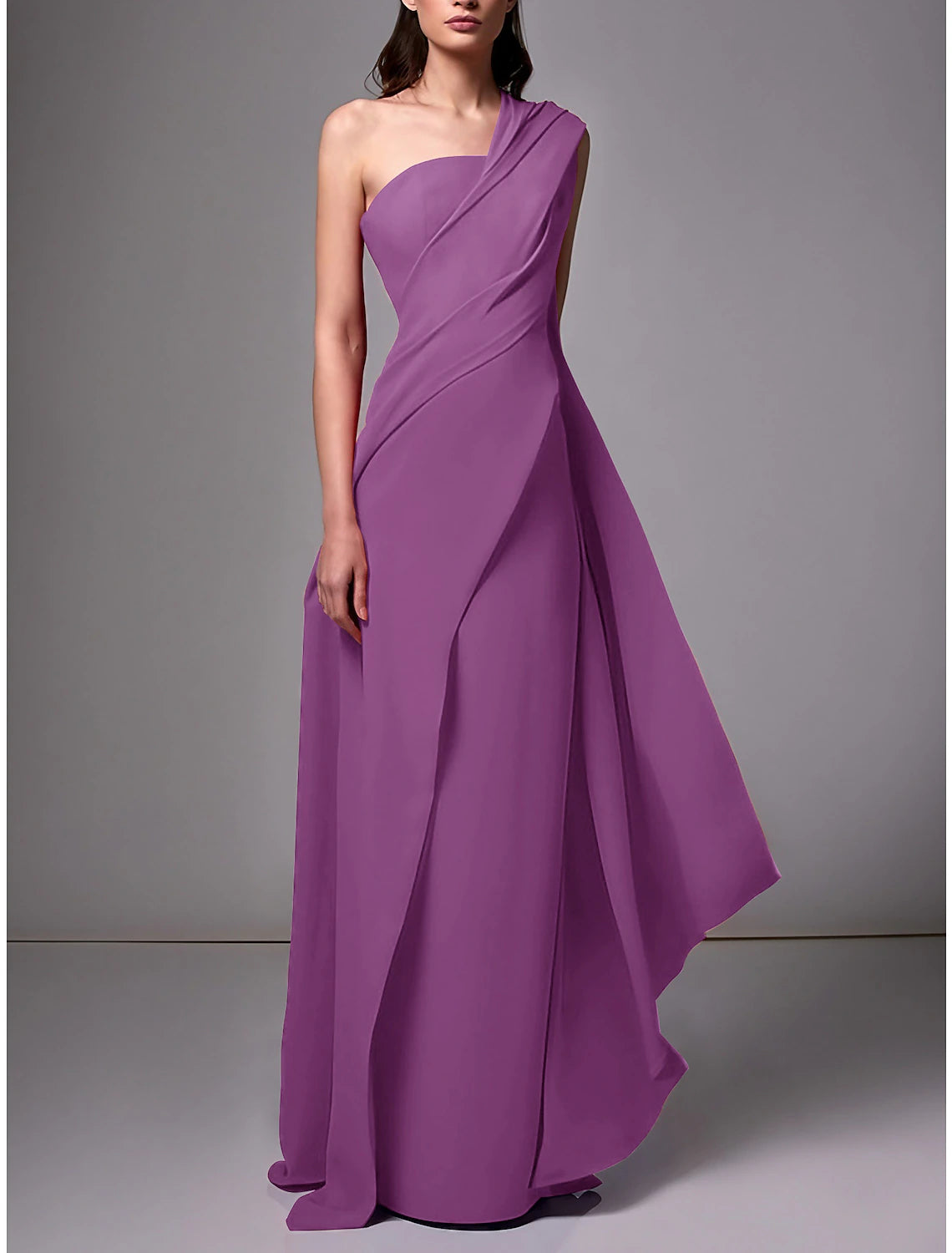 Sheath Evening Gown Formal Wedding Guest Dress Elegant  Formal Floor Length Sleeveless One Shoulder Stretch Chiffon with Pleats Ruched dress