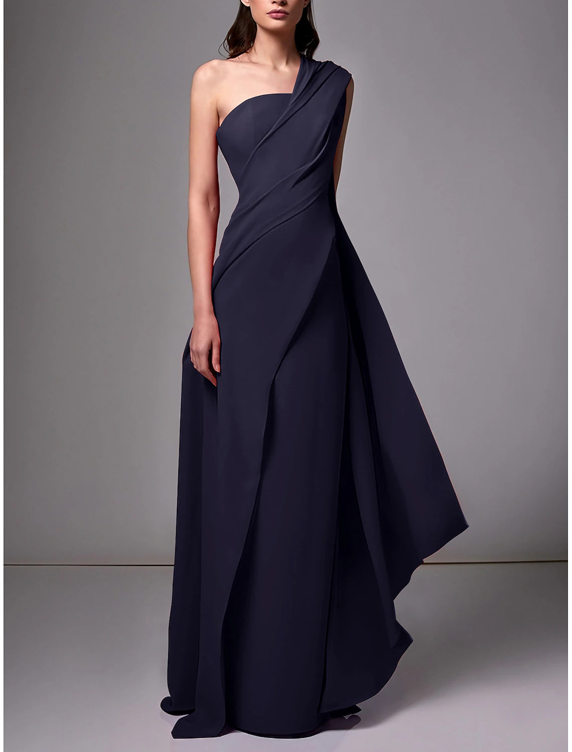 Sheath Evening Gown Formal Wedding Guest Dress Elegant  Formal Floor Length Sleeveless One Shoulder Stretch Chiffon with Pleats Ruched dress