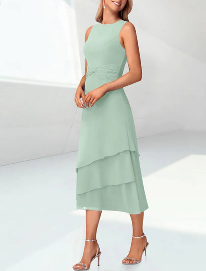 Sage Green Chiffon Mother of the Bride Dress with 3/4 Sleeves