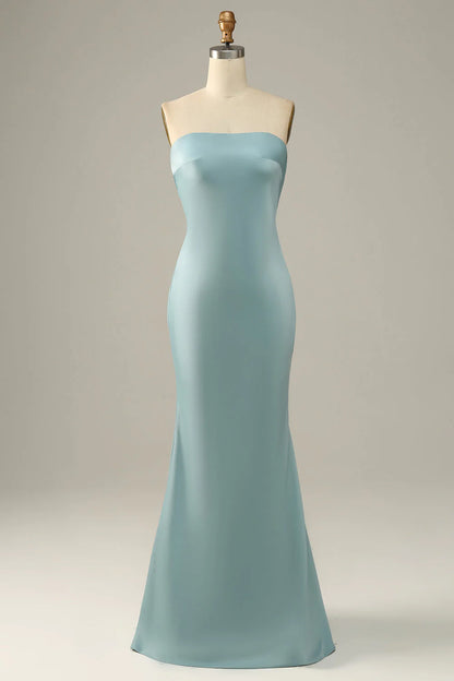 Grey Blue Satin Mermaid Bridesmaid Dress