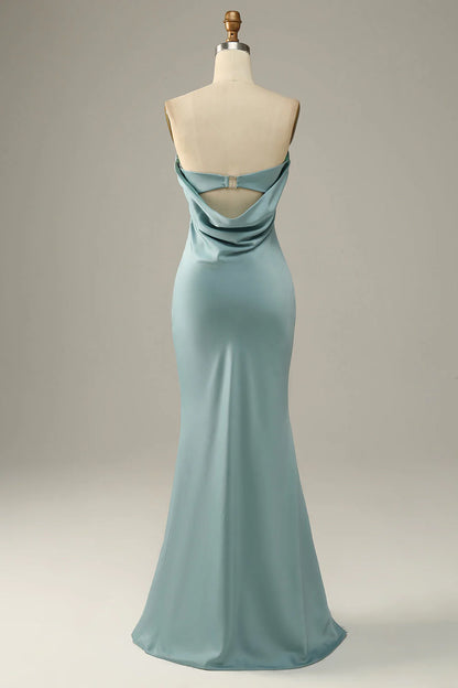 Grey Blue Satin Mermaid Bridesmaid Dress