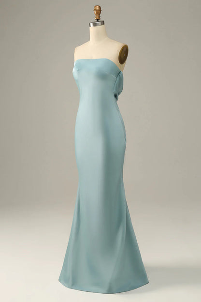 Grey Blue Satin Mermaid Bridesmaid Dress