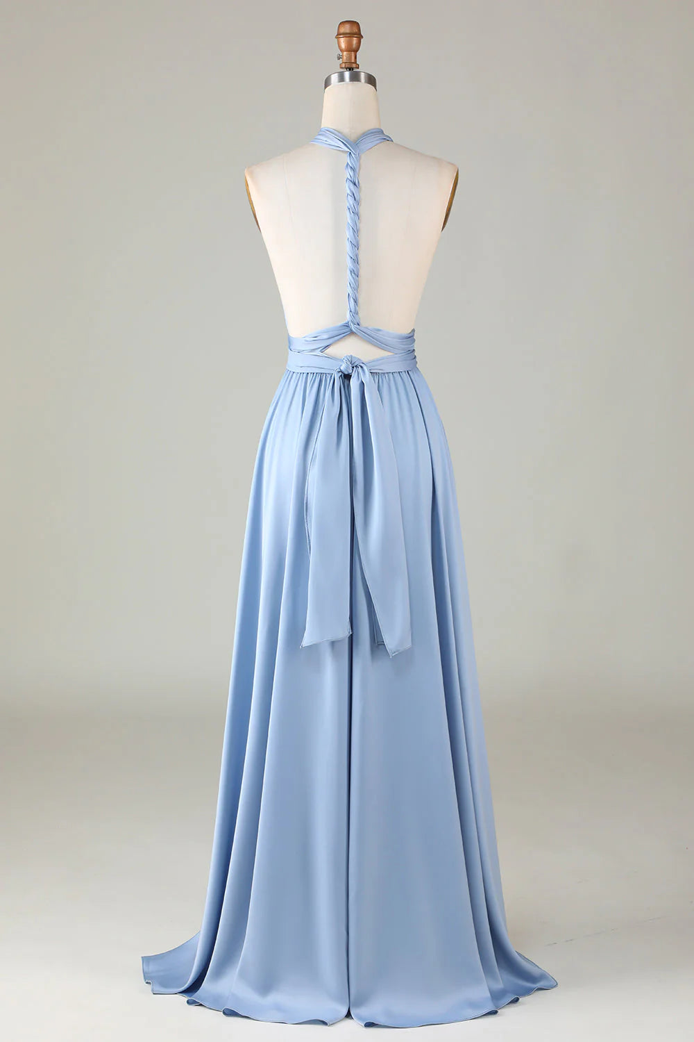 Convertible Blue Satin Bridesmaid Dress With Slit