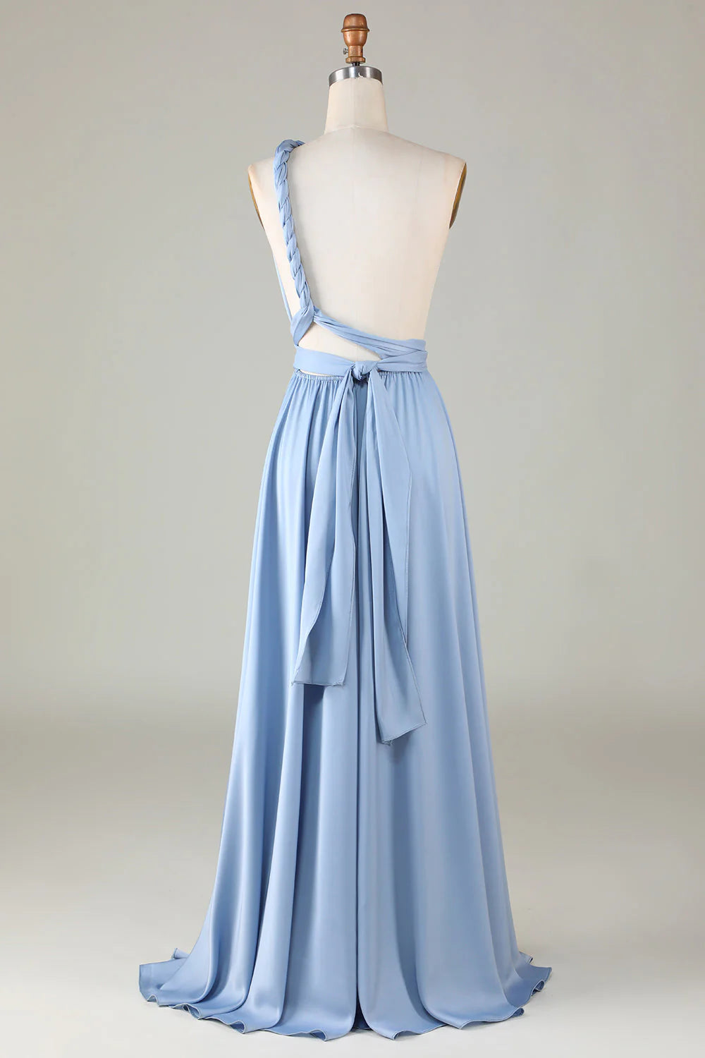 Convertible Blue Satin Bridesmaid Dress With Slit