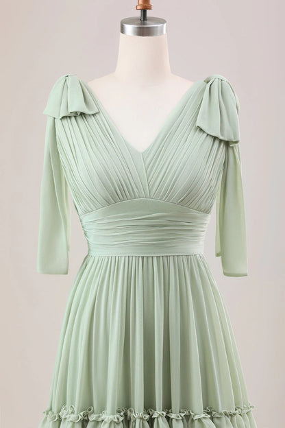 Dusty Sage A Line Chiffon Bridesmaid Dress With Ruffles