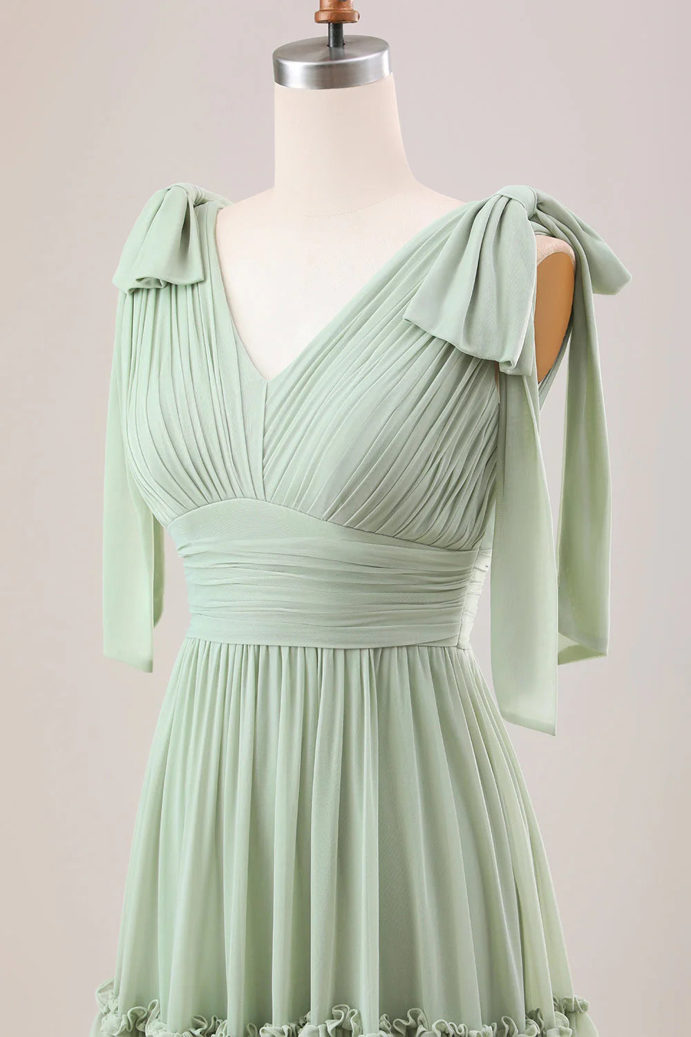 Dusty Sage A Line Chiffon Bridesmaid Dress With Ruffles