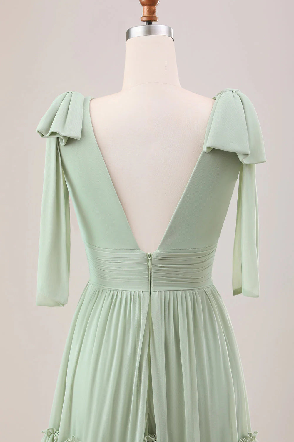 Dusty Sage A Line Chiffon Bridesmaid Dress With Ruffles