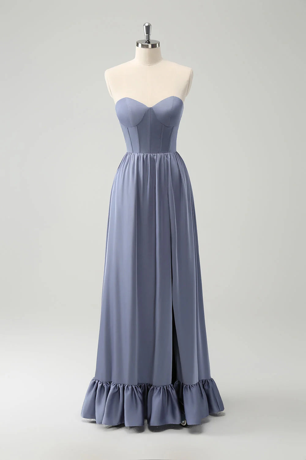 Grey Blue A Line Backless Corset Chiffon Bridesmaid Dress