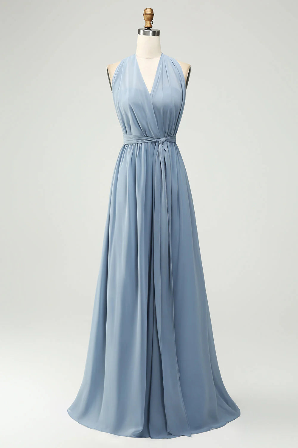 Convertible Chiffon A Line Dusty Blue Long Bridesmaid Dress