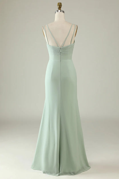 Sage Green Mermaid Draped Bridesmaid Dress