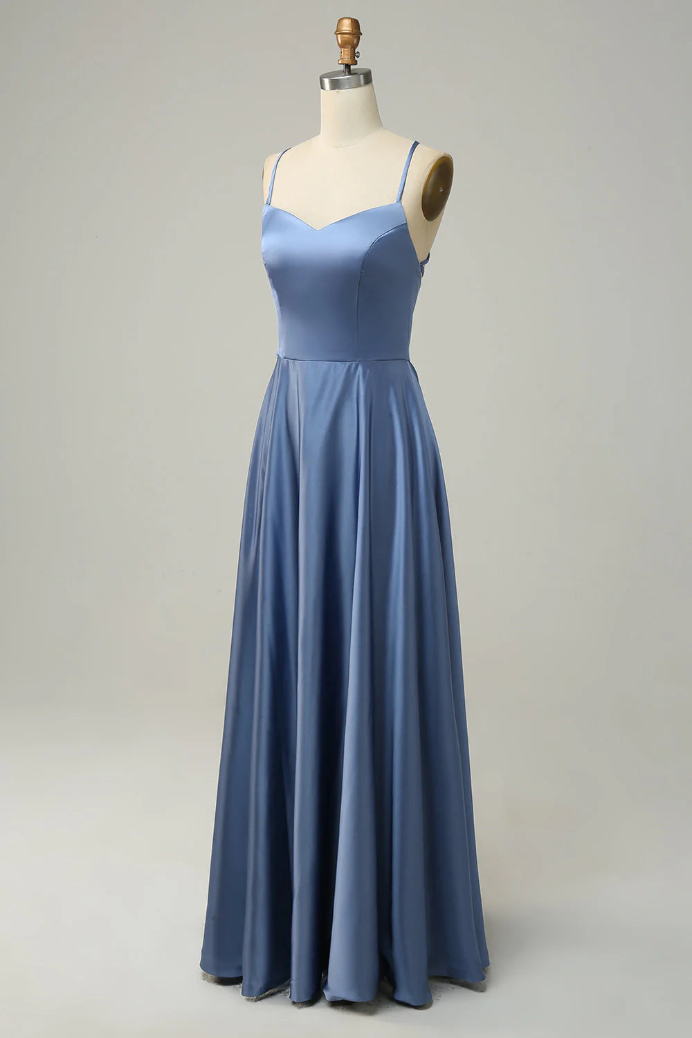 Grey Blue Halter A Line Long Bridesmaid Dress