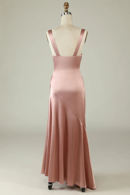 Blush Asymmetrical Bridesmaid Dress With Slit