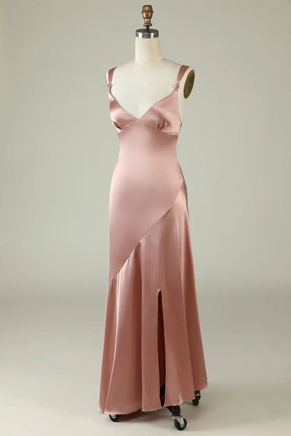 Blush Asymmetrical Bridesmaid Dress With Slit