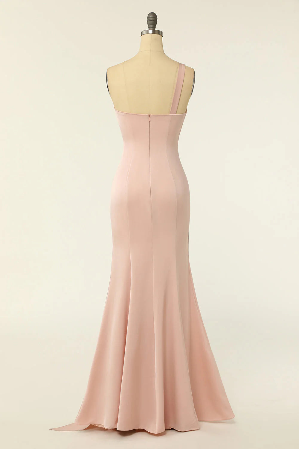 Mermaid One Shoulder Blush Long Bridesmaid Dress With Ruffles