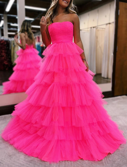 Ball Gown Prom Dresses Backless Dress Formal Wedding Guest Floor Length Sleeveless Strapless Tulle with Ruched dress to impress