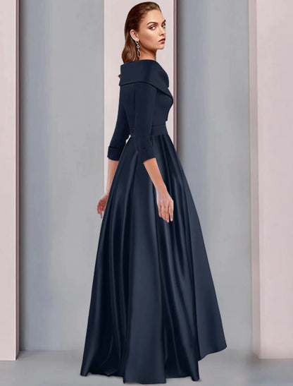 A-Line Mother of the Bride Dress Wedding Guest Elegant High Low Sweet Spaghetti Strap Asymmetrical Tea Length Satin 3/4 Length Sleeve with Pleats