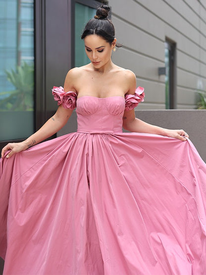 A-Line/Princess Hand-Made Flower Sweetheart Sleeveless Sweep/Brush Train Dresses