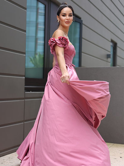 A-Line/Princess Hand-Made Flower Sweetheart Sleeveless Sweep/Brush Train Dresses