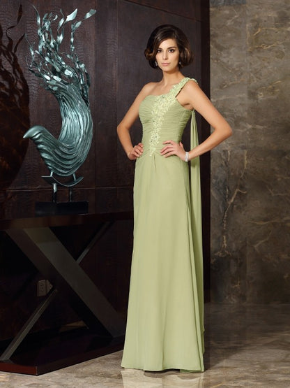 A-Line/Princess One-Shoulder Applique Sleeveless Long Chiffon Mother of the Bride Dresses