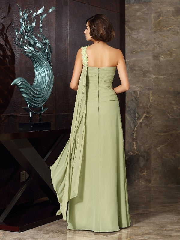 A-Line/Princess One-Shoulder Applique Sleeveless Long Chiffon Mother of the Bride Dresses