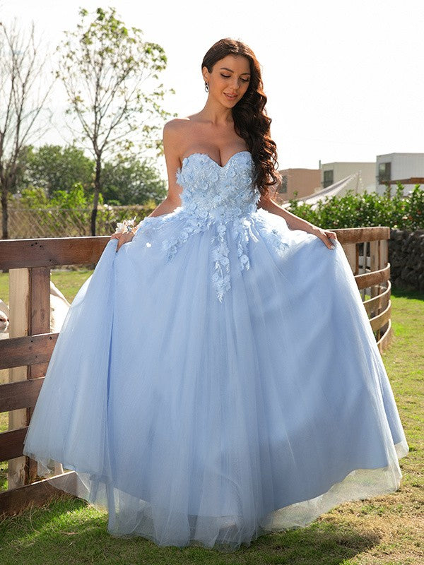 Ball Gown Tulle Applique Sweetheart Sleeveless Floor-Length Dresses