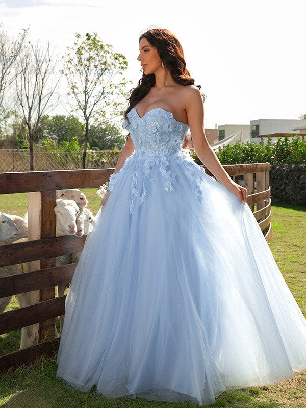 Ball Gown Tulle Applique Sweetheart Sleeveless Floor-Length Dresses