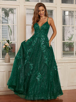 A-Line/Princess Deep V-Neck Sleeveless Floor-Length Plus Size Bridesmaid Dresses with Beads main image 1
