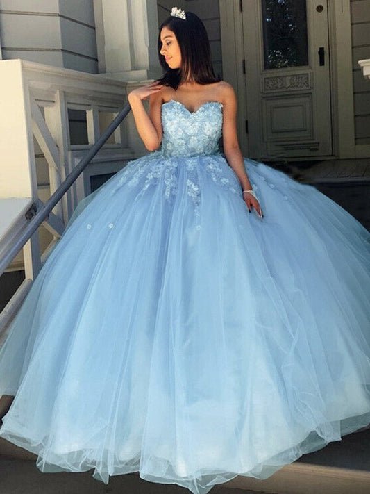 Ball Gown Tulle Applique Sweetheart Sleeveless Sweep/Brush Train Dresses