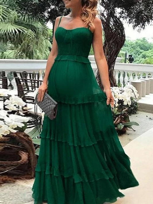 A-Line/Princess Chiffon Ruched Spaghetti Straps Sleeveless Floor-Length Dresses